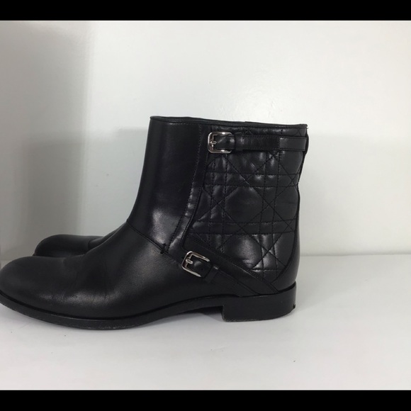 CHRISTIAN DIOR BLACK LEATHER MOTO ANKLE BOOTS CITY CANNAGE SZ EUR 37.5 US 7.5 - Picture 5 of 15